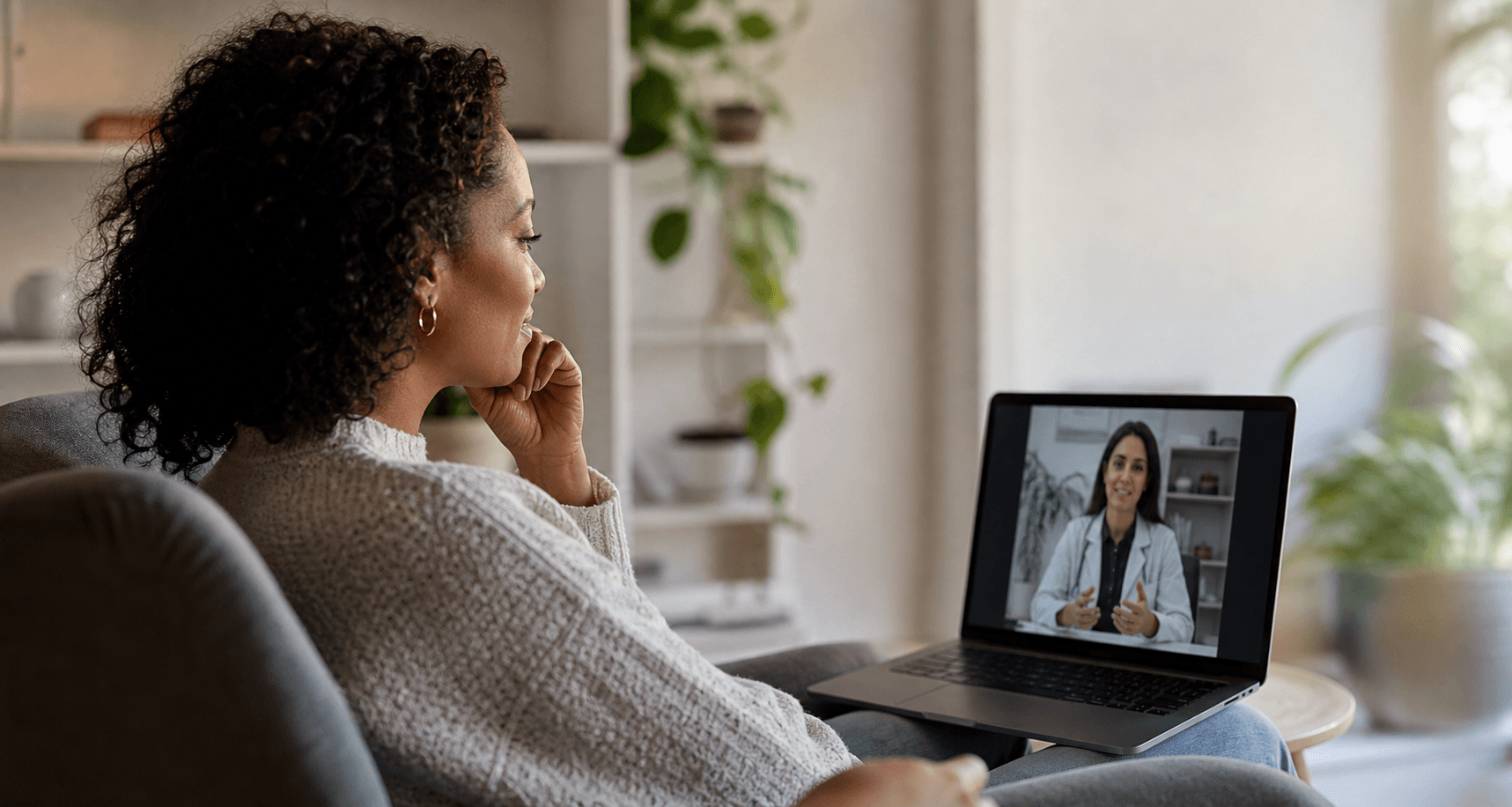 Patient attending a virtual mental health appointment from home